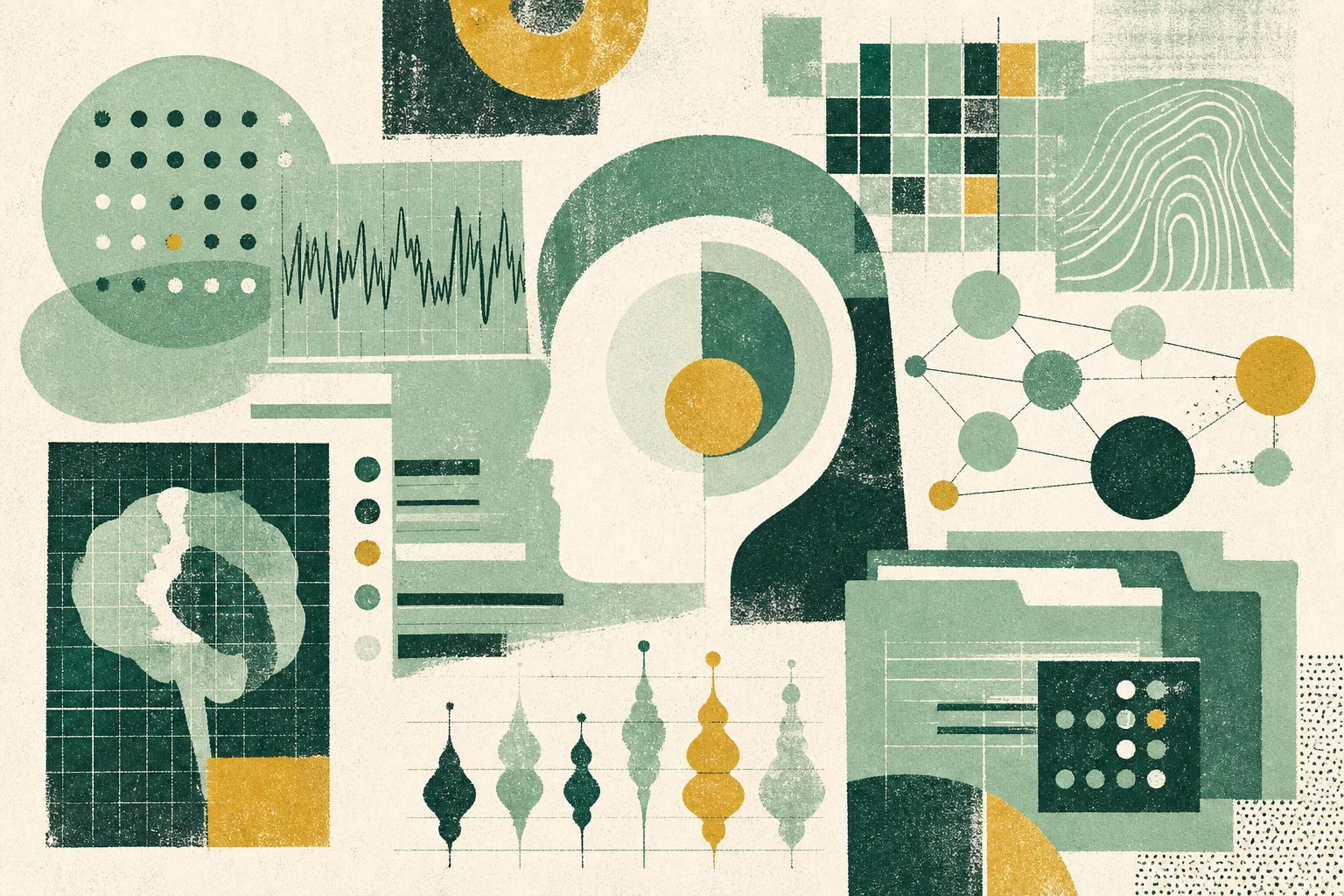 Abstract risograph illustration for Clinical data and psychometric analytics tooling